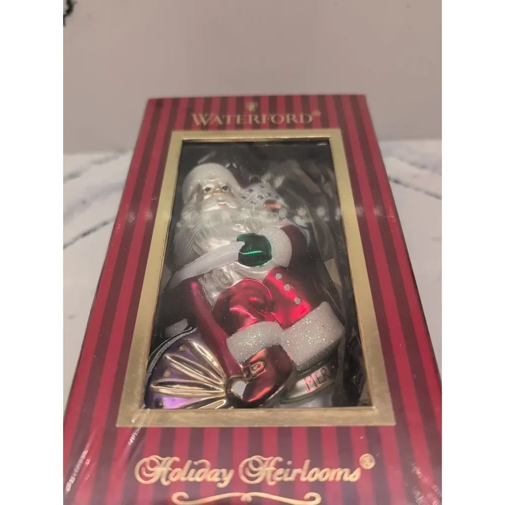 NIB WATERFORD Glass Cycling Santa Christmas‎ Ornament